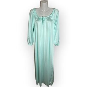 Anthony Richards Vtg Mint Aqua Green Nylon Nightgown Long Sleeve‎ Large USA Trad